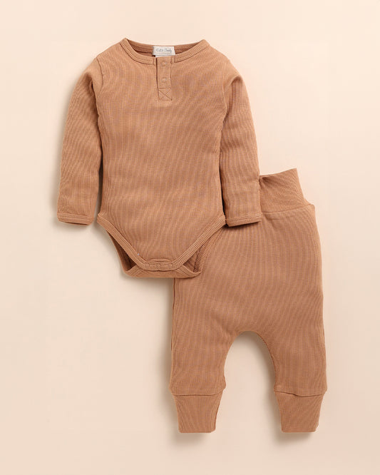 Cot & Candy Baby Camel Bodysuit with Leggings-Solid-Organic Cotton-For Infants