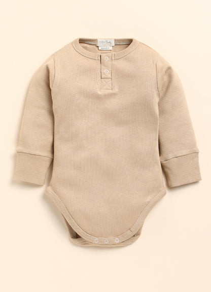 Cot & Candy Baby Beige Winter Wear Bodysuit-Solid-Organic Cotton-For Infants