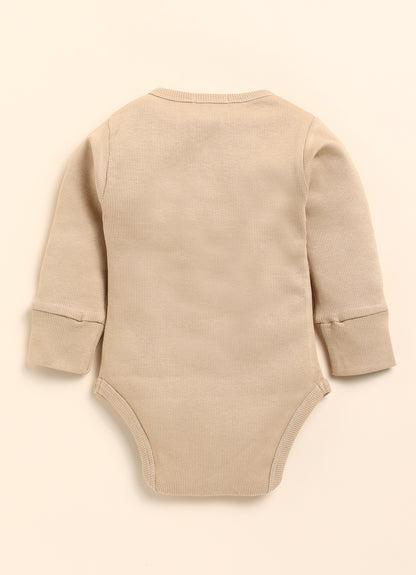 Cot & Candy Baby Beige Winter Wear Bodysuit-Solid-Organic Cotton-For Infants