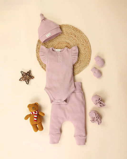 Cot & Candy Baby Blush Pink Sleeveless Bodysuit New Born Gift Set-Pack Of 5-Gift For Baby Shower & Baby Birthday