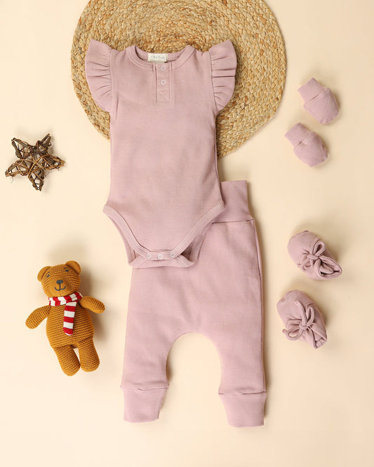Cot & Candy Baby Blush Pink Sleeveless Bodysuit New Born Gift Set-Pack Of 5-Gift For Baby Shower & Baby Birthday