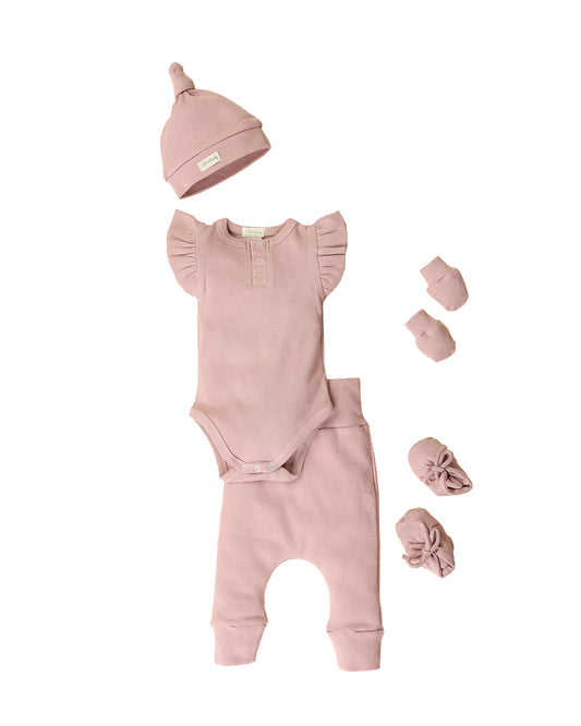 Cot & Candy Baby Blush Pink Sleeveless Bodysuit New Born Gift Set-Pack Of 5-Gift For Baby Shower & Baby Birthday