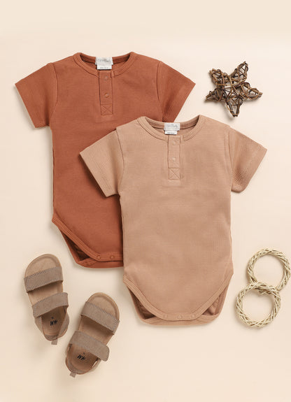 Cot & Candy Baby Ginger & Camel Bodysuit-Solid-Organic Cotton-Pack of 2-For Infants