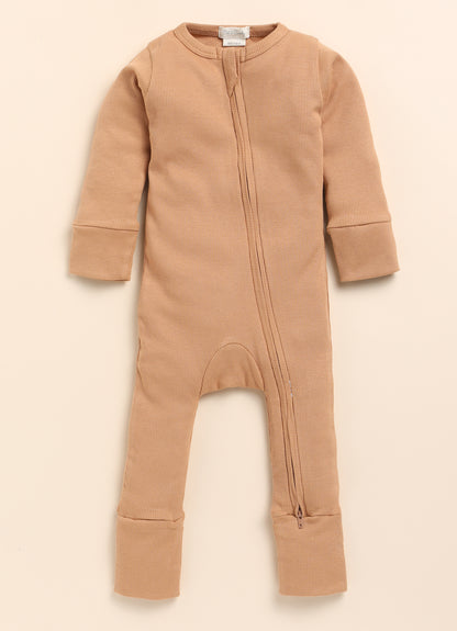 Cot & Candy Baby Milk & Camel Winter Wear Zipsuits-Solid-Organic Cotton-Pack of 2-For Infants