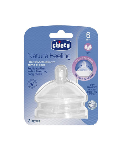 Chicco Natural Feeling Teat-Soft Silicone-Anti Colic Effect-Pack of 2-6M+-Fast Flow-Feeding Bottle Nipple