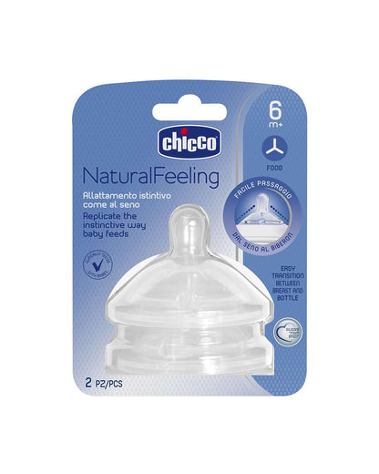 Chicco Natural Feeling Teat-Anti Colic Effect-Pack of 2-6M+-Food Flow-Feeding Bottle Nipple