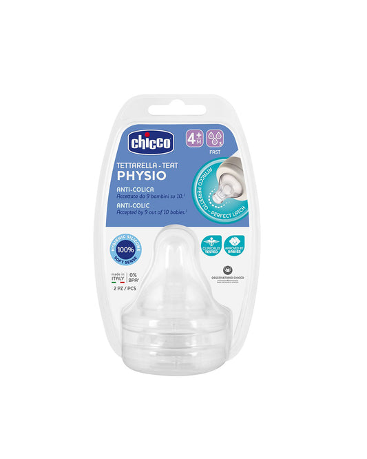 Chicco Physio Teat-Advanced Anti Colic Effect-Pack of 2-4M+-Fast Flow-Feeding Bottle Nipple