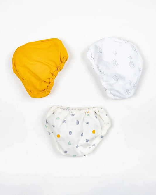BeeLittle Muticolor Briefs-Mustard Abstract-Organic Cotton-Pack of 3-For Infants