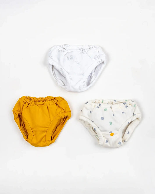 BeeLittle Muticolor Briefs-Mustard Abstract-Organic Cotton-Pack of 3-For Infants