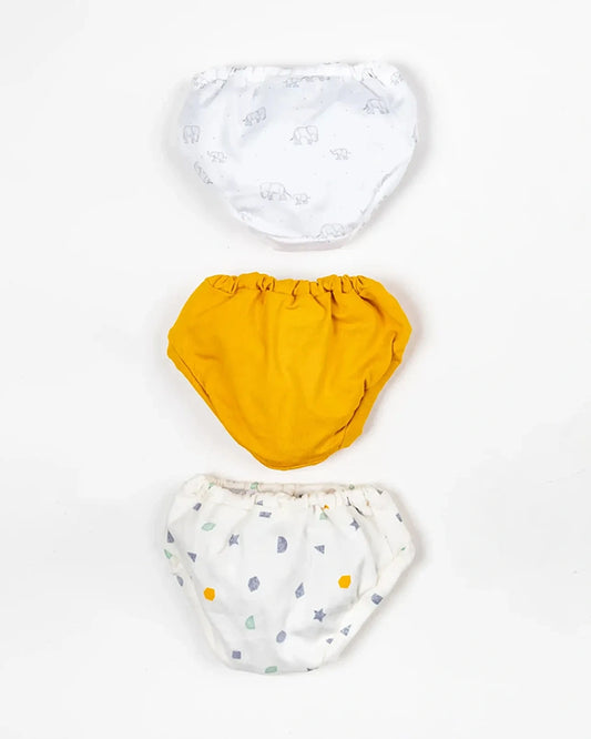 BeeLittle Muticolor Briefs-Mustard Abstract-Organic Cotton-Pack of 3-For Infants
