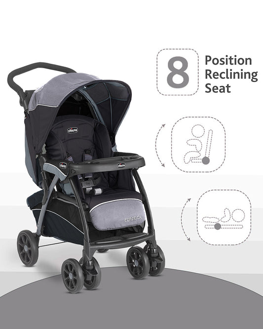 Chicco Cortina CX Baby Stroller-8 Positions Reclining Seat-3 Positions Adjustable Parent Handle Bar-One Hand Fold-With Parent & Child Tray-6 Months Warranty-Pram for 0 to 4Y (Upto 22 Kg)-Jet Black