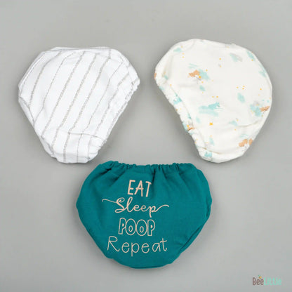 BeeLittle Muticolor Briefs-Eat Sleep Poop Repeat-Organic Cotton-Pack of 3-For Infants