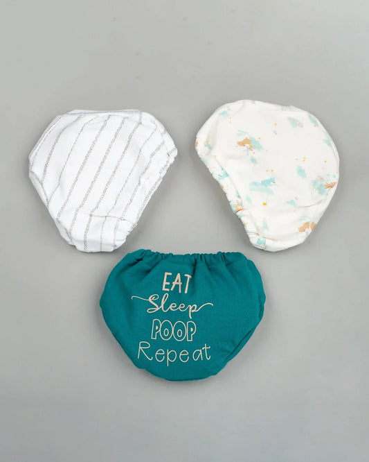 BeeLittle Multicolor Briefs-Eat Sleep Poop Repeat-Organic Cotton-Pack of 3-For Infants