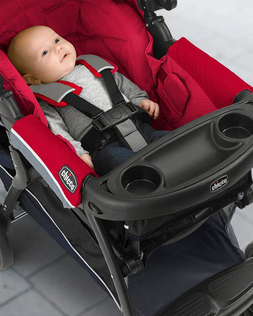 Chicco Cortina CX Baby Stroller-8 Positions Reclining Seat-3 Positions Adjustable Parent Handle Bar-One Hand Fold-With Parent & Child Tray-6 Months Warranty-Pram for 0 to 4Y (Upto 22 Kg)-Red-Extra 5% Off – duckduckbaby