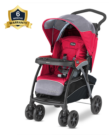 Chicco Cortina CX Baby Stroller 8 Positions Reclining Seat 3 Positions Adjustable Parent Handle Bar One Hand Fold With Parent Child Tray 6 Months Warranty Pram for 0 to 4Y Upto 22 Kg Red Extra 5 Off ...