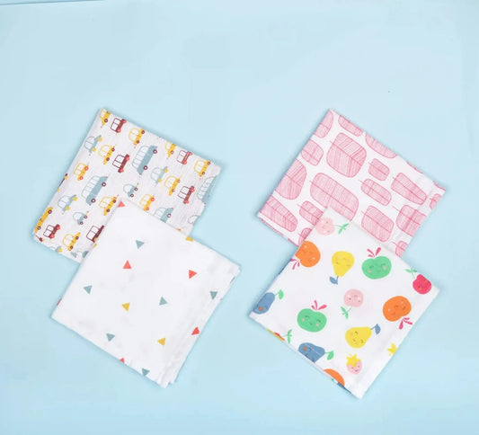 BeeLittle Car 2.0 Muslin Wipe-Multicolor-Pack of 4-For Infants