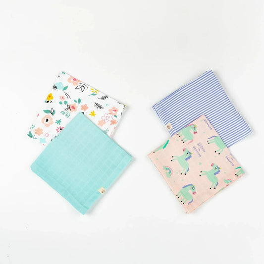 BeeLittle Blossom Muslin Wipe-Multicolor-Pack of 4-For Infants