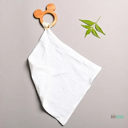 BeeLittle 2 Pack Mickey Teether with Drool Cloth Set-Organic Neem Wood-Dual Layered Cloth