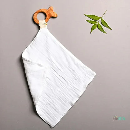 BeeLittle 2 Pack Fish Teether with Drool Cloth Set-Organic Neem Wood-Dual Layered Cloth