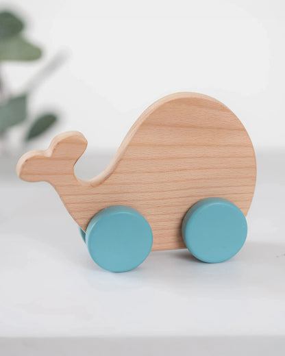 BeeLittle Whale Wooden Push & Pull Toy-Improves Hand Eye Coordination-For Infants