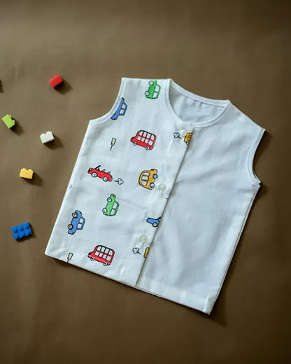 BeeLittle White Jhabla-Traffic Jam-Organic Cotton-For Infants