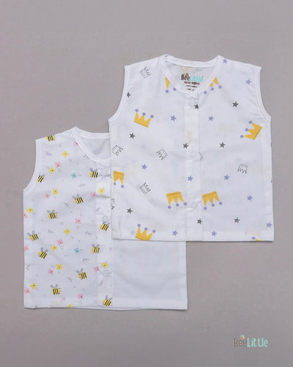 BeeLittle White Jhabla-Busy Bee-Organic Cotton-Pack of 2-For Infants