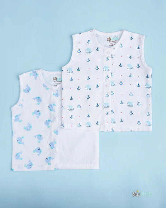 BeeLittle White Jhabla-Dolphin Spot-Organic Cotton-Pack of 2-For Infants