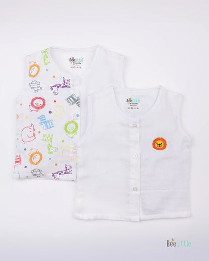 BeeLittle White Jhabla-Zoo Party-Organic Muslin-Pack of 2-For Infants