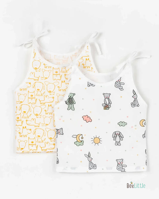 BeeLittle White Knot Vest-Bunny & Friends-Organic Cotton-Pack of 2-For Infants