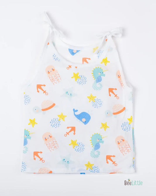 BeeLittle White Knot Vest-Sea-Organic Cotton-Pack of 2-For Infants