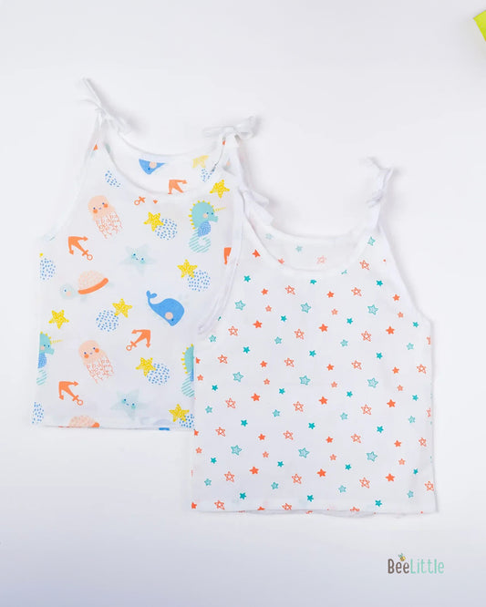 BeeLittle White Knot Vest-Sea-Organic Cotton-Pack of 2-For Infants
