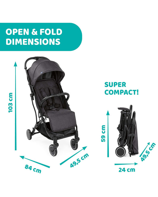 Chicco TrolleyMe Lightweight Baby Stroller-Travel Friendly-One Hand Fold-Pram for 0M+ (Upto 15 Kg)-Stone Black