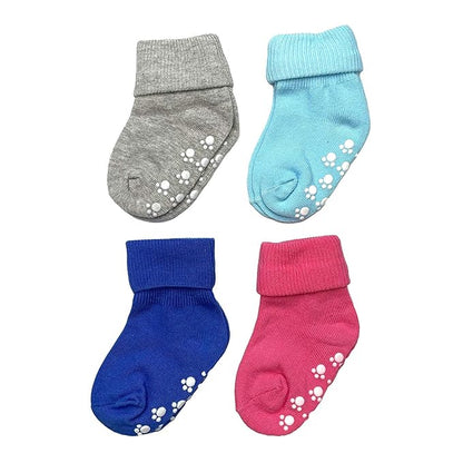 Youstylo Grey, Blue & Pink Socks-Printed-Cotton-Pack of 4-For Infants