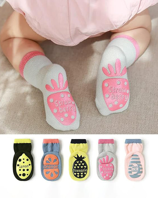 Youstylo Multicolored Socks-Fruits Printed-Cotton-Pack of 5-For Infants