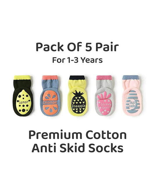 Youstylo Multicolored Socks-Fruits Printed-Cotton-Pack of 5-For Infants