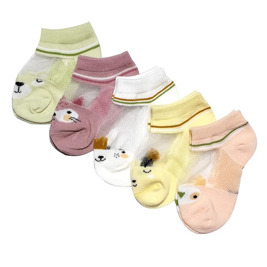 Youstylo Pink, Yellow & White Socks-Printed-Cotton-Pack of 5-For Infants