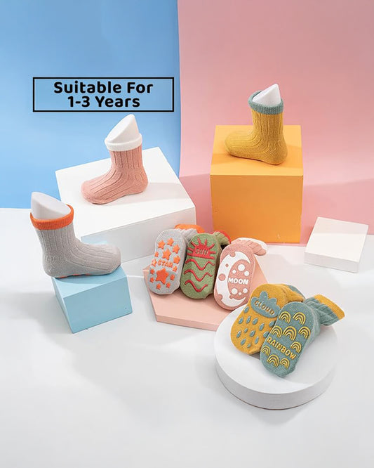 Youstylo Multicolored Socks-Nature Printed-Cotton-Pack of 5-For Infants