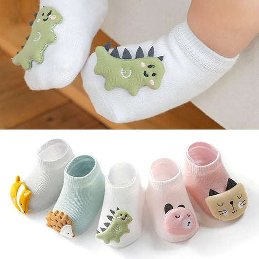 Youstylo Multicolored Socks-3D Cartoon Print-Cotton-Pack of 5-For Infants