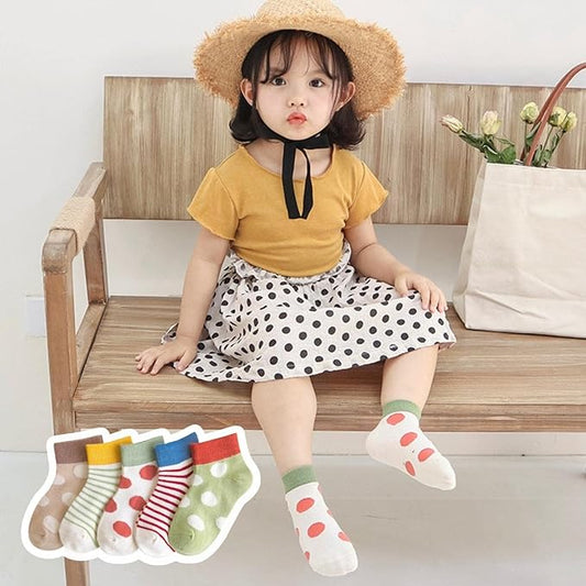 Youstylo Multicolored Socks-Dots & Striped-Cotton-Pack of 5-For Infants