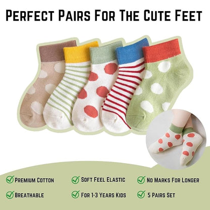 Youstylo Multicolored Socks-Dots & Striped-Cotton-Pack of 5-For Infants