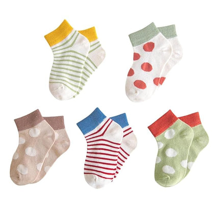 Youstylo Multicolored Socks-Dots & Striped-Cotton-Pack of 5-For Infants