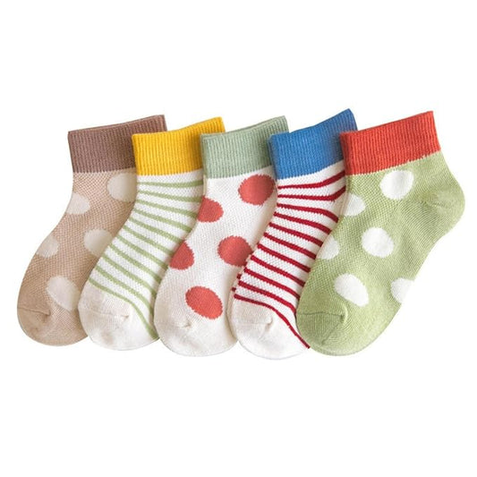 Youstylo Multicolored Socks-Dots & Striped-Cotton-Pack of 5-For Infants