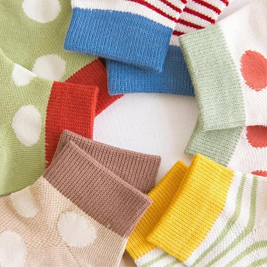 Youstylo Multicolored Socks-Dots & Striped-Cotton-Pack of 5-For Infants