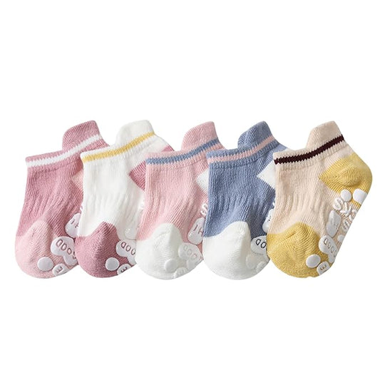 Youstylo Pink, Yellow & Blue Socks-Printed-Cotton-Pack of 5-For Infants