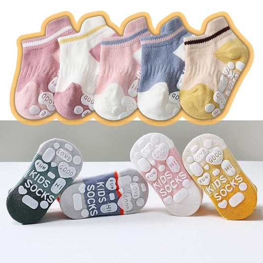 Youstylo Pink, Yellow & Blue Socks-Printed-Cotton-Pack of 5-For Infants