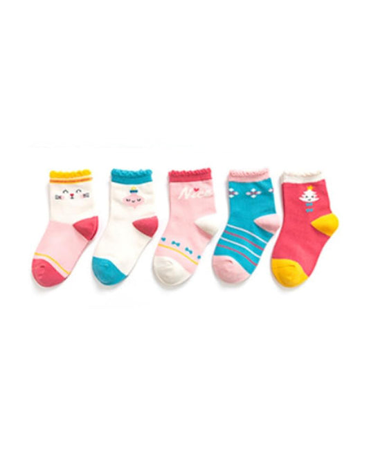 Youstylo Multicolored Socks-Multi Pattern-Cotton-Pack of 5-For Infants