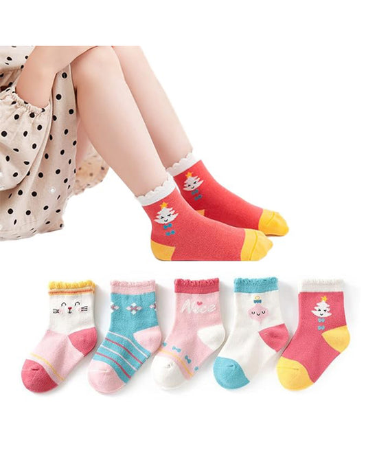 Youstylo Multicolored Socks-Multi Pattern-Cotton-Pack of 5-For Infants