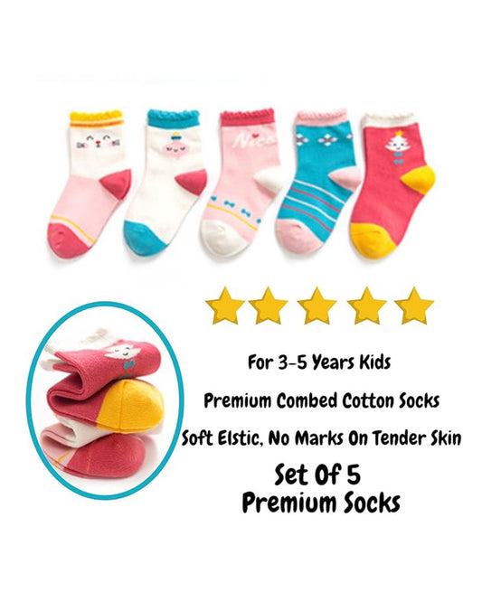 Youstylo Multicolored Socks-Multi Pattern-Cotton-Pack of 5-For Infants