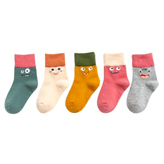 Youstylo Multicolored Socks-Face Print-Cotton-Pack of 5-For Infants