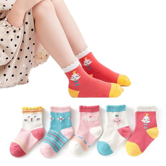 Youstylo Multicolored Socks-Face Print-Cotton-Pack of 5-For Infants